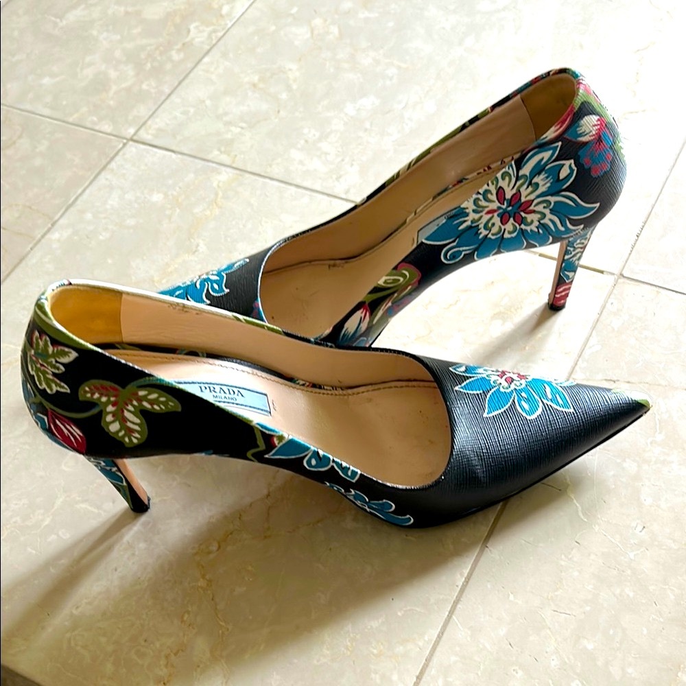 Prada Women's Floral Black Heels